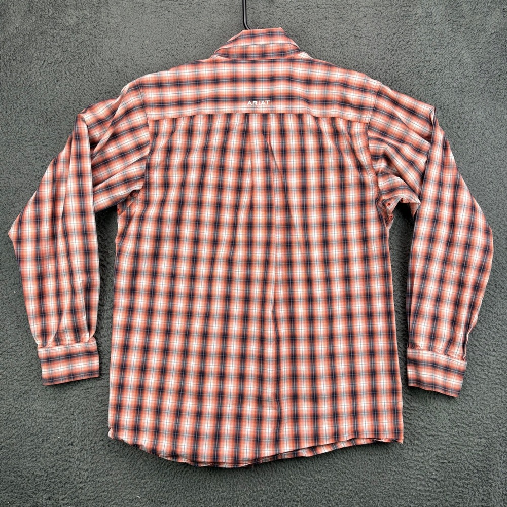 Ariat Pro Series Mens Plaid Long Sleeve Button Up Shirt Orange‎ Navy Blue Size M - Picture 7 of 8